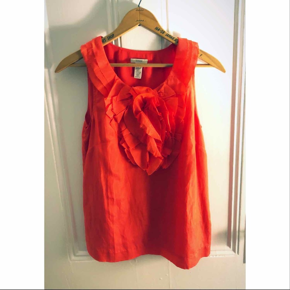J. Crew Orange Silk Ruffle Top